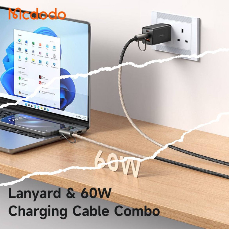 بند آویز موبایل و کابل شارژ تایپ سی به لایتنینگ 36 وات مک دودو مدل MCDODO CA-682طول 1.2متر