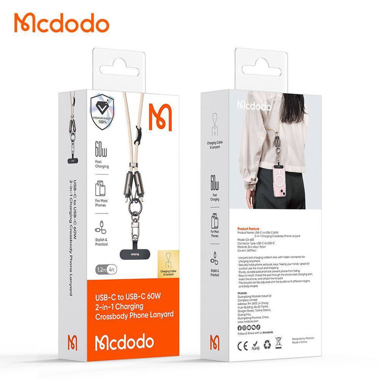 بند آویز موبایل و کابل شارژ تایپ سی به لایتنینگ 36 وات مک دودو مدل MCDODO CA-682طول 1.2متر